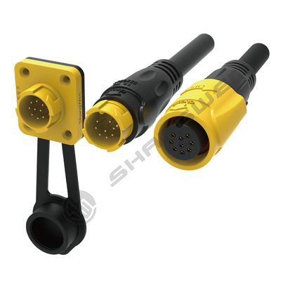 M19 Connector 9pin Yellow 5A Solder Overmolded Aluminum Alloy Shell Nylon IP67