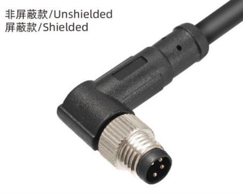 Waterproof IP67 M8 Angle Male Plug Overmolded 3 - 8A untuk aplikasi luar ruangan
