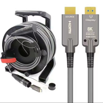 Serat optik berlapis baja HDMI2.1 HD Kabel Drum 8K 120Hz TPU Kabel tertutup untuk Audio Video TV Lindungi Shell Kabel Reel