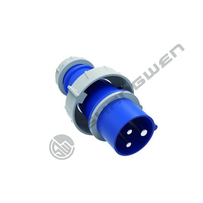 IP67 Industrial Male Female Plug 220V 16A 3 Pin Single Phase Blue Shell Connector untuk Elektronika Industri Luar Ruang