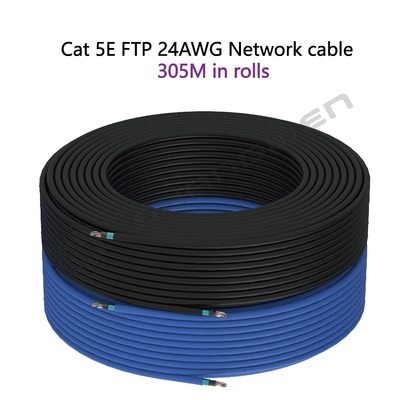 Black Bare Copper FTP Cat5E 24AWG 26AWG Network Cable Ethernet Cat5e 305M Shielded Stranded 24AWG 305M FTP Networking Cable