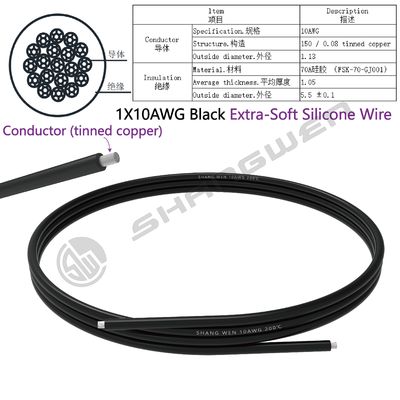 Power Cord 10 AWG Black Soft Flexible Silicone Wire Tinned Copper 1 Conductor 3 Colors Power Cable